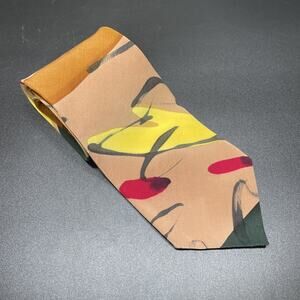 VTG Marienbad Hand Painted Abstract Art Necktie Beige Brown Yellow Designer